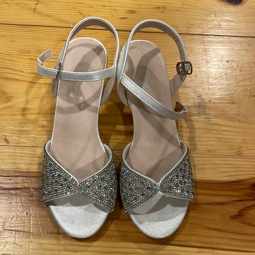 girls' pave crystal peep toe ankle strap sandals